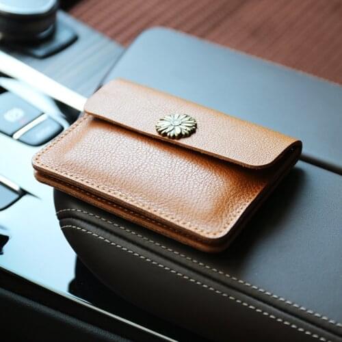 Japan and South Korea simple handmade vegetable tanned leather cowhide card holder coin purse short snap button driver’s license