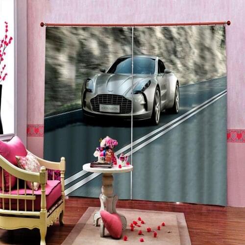 Cars Curtains Sports Car Competing on The Highway Image Window Drapes for Living Room Bedroom Decor