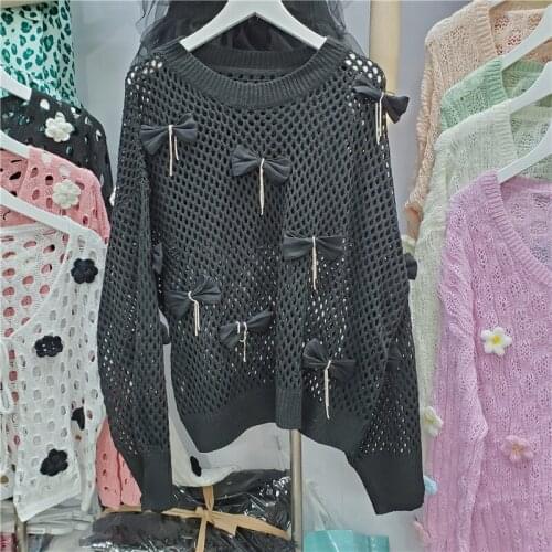 Hollow Out Knitted Shirt Women 2021 Autumn New Design Thin Sweater Top Female Loose Casual All-Match Pullovers