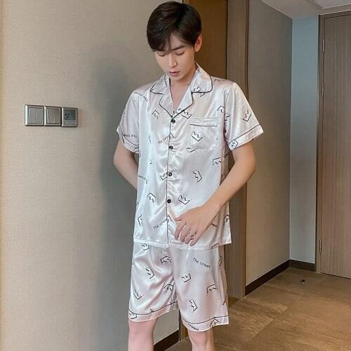 Plus Size 2Pcs Men Pajamas Sets Sleepwear for Men Summer Nightwear Bath Robe Short Pyjamas Man Silk Pajamas Shorts Tops Pyjamas