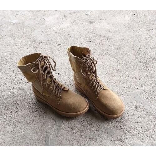 NEW women winter boots nubuck leather canvas patchwork round toe square heel riding boots cross tied lace up mid calf shoes