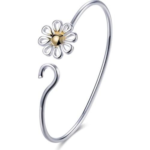 BABYLLNT 925 Silver Gold Flowers Bangle Bracelet For Woman Wedding Engagement Fashion Charm Party Jewelry