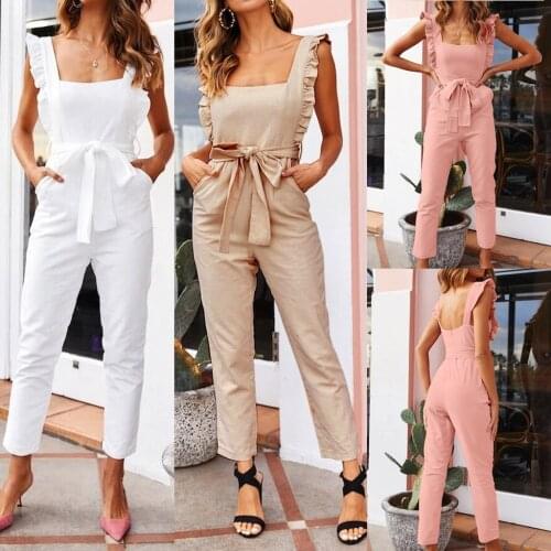 Women Jumpsuits Pockets Summer Plus Size Vintage Romper Casual Sleeveless Playsuits Popular Bodysuits 2021 Monos Mujer #T2Q