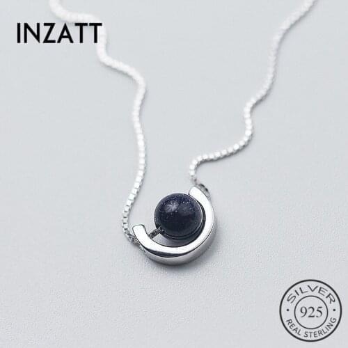 INZATT Real 925 Sterling Silver MInimalist Geometric Round Stone Pendant Choker Necklace Fashion Jewelry For Women PARTY