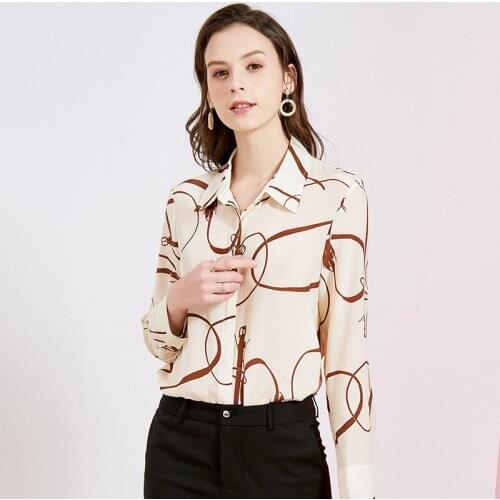 100%real silk boulses for women high quality 2020 summer white coffee floral office shirts long sleeve casual sexy plus size