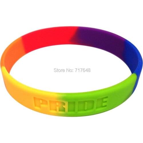 100pcs Debossed Rainbow Gay Pride Colorful wristband silicone bracelets free shipping by epacket A