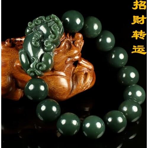 16mm Bead wonderful Lucky Beast Pi Xiu Bangle Mala Bead with brave troops Amulet Bottle Green Jade