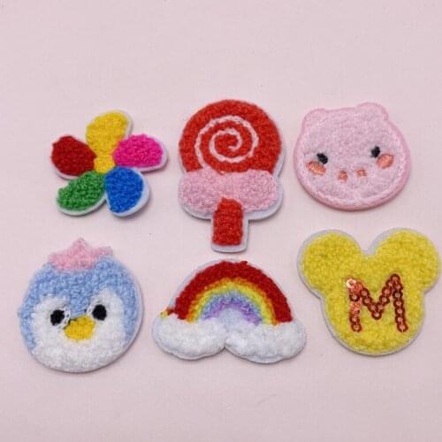 20Pcs/Lot Cartoon Cloth Stick Towel Line Candy Patch Applique Cute Sew On Fabric Badge DIY Apparel Accessories