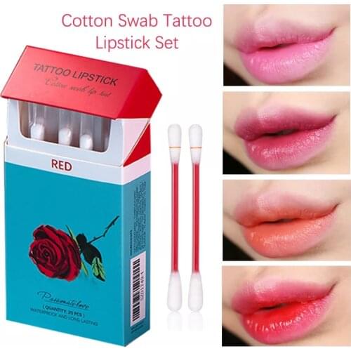 20pcs Cigarette Cotton Swab Lipstick Tattoo Lipstick Non-Stick Long-Lasting Waterproof and Kiss-proof Lip Durable Lip Stain Set