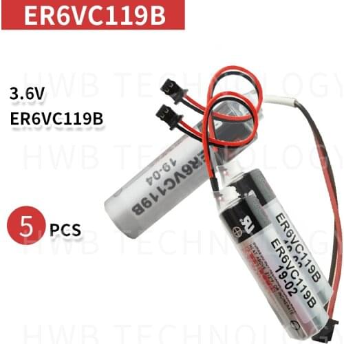 5pcs/lot New Battery ER6VC119B ER6V ER14500 PLC / 3.6V 2000mAh Lithium Battery With black Plug Free Ship