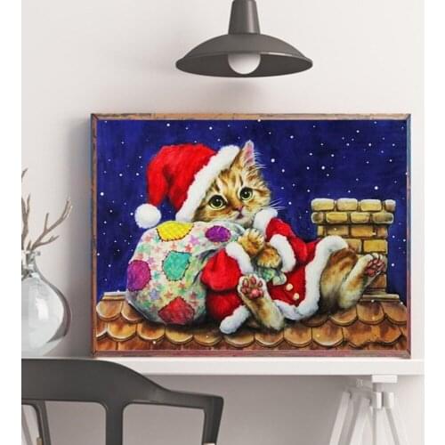 5D Diamond Painting Cat Full Square Art Rhinestone Sale Diamond Embroidery Animal Mosaic Winter Christmas Decoration