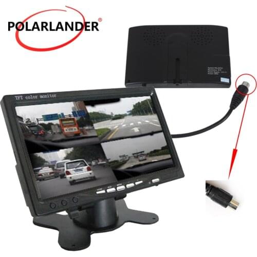 PolarLander Car Video Monitor For Front Rear Side View Camera Quad Split Screen 6 Mode Display 7" LCD 4CH Video input DC12V-24V