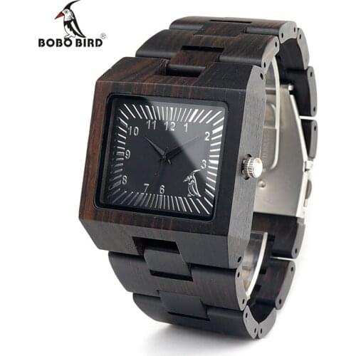 BOBO BIRD V-L23 Ebony Wooden Watch Mens Luxury Brand Design All Wood Quartz Wristwatch in Gift Box relojes mujer