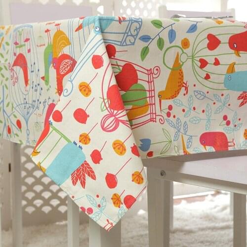Cotton canvas tablecloth cartoon happy bird cage table cloth home hotel table cloth