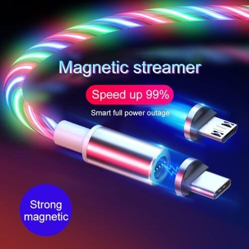 Magnetic Flowing Light LED Micro USB Cable For Samsung A30 A50 A70 S10 Type-c Charging Charge 1M Magnet Charger Type C Cables