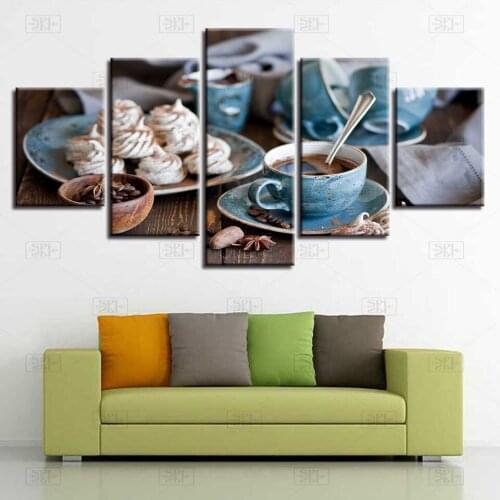Canvas Pictures Home Decor Modular HD Prints 5 Pieces Coffee Cup Paintings Fine Afternoon Tea Poster Kitchen Wall Art Pictures