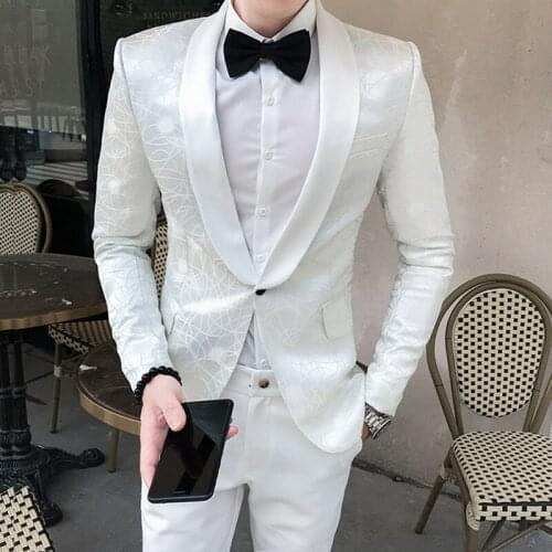 2 Pcs Set Suit Jacket + Pants / 2021 Fashion New Men Casual Boutique Business Wedding Hostess Long Sleeve Blazers Coat Trousers