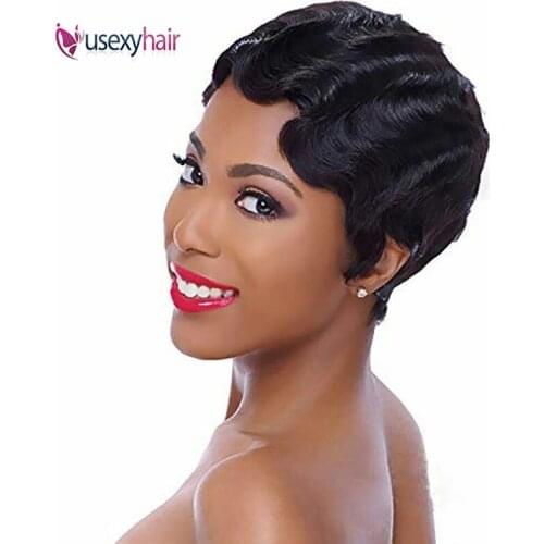 Short Pixie Cut Wig 100% Human Hair Wigs Finger Wave Short Bob Wigs for Black Women Brazilian Full Machine Made Remy Hair Wig