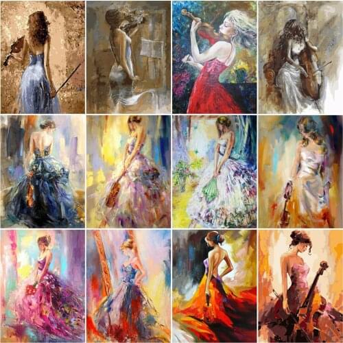 AZQSD Paint By Number Violin Woman Drawing On Canvas Oil Painting Wall Art Diy Coloring By Numbers Portrait Kits Decoration