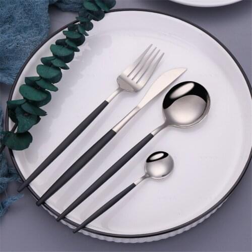 Black Silver 4 Pieces Gold Cutlery Set Stainless Steel Lunch Dinnerware Set Flatware Fork Spoon Knife Tableware Set Dropshipping