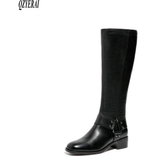 New winter style Knee high boots Genuine leather Women boots warm Motorcycle boots Riding boots snow boots cowhide Women shoes
