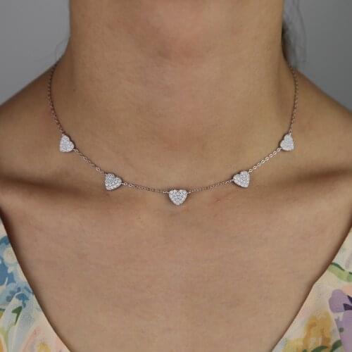Fine high quality 925 sterling silver 5 pcs cute lovely heart charm choker necklace for lover gift trendy silver jewelry