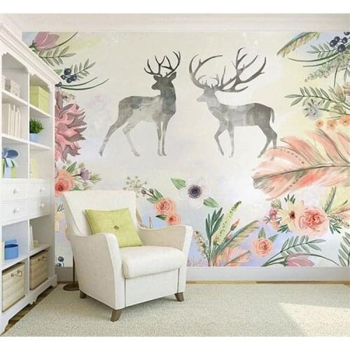 Custom 3D Wallpaper Design Flowers Deer Photo Kitchen Bedroom Living Room Wall Murals Papel De Parede Para Quarto