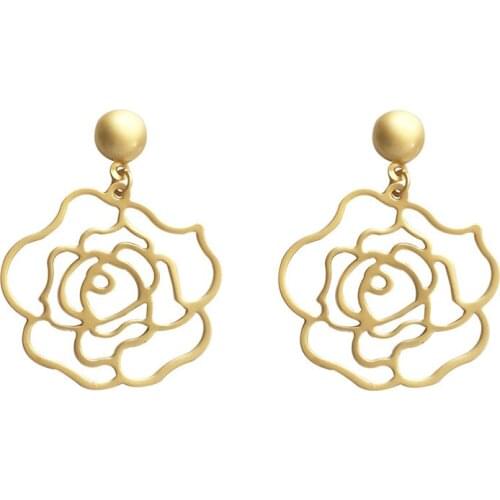 Romantic Big Rose Flower Gold Earrings Elegant Wedding Party Metal Stud Earring Jewelry Fashion Valentines Day Gift