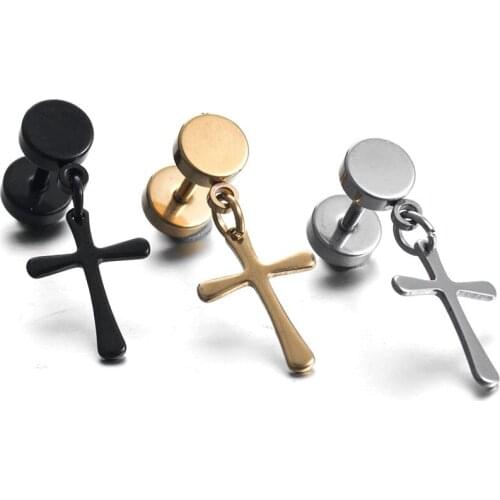 1 Pc Unisex Cool Punk Rock Earrings Women Men Round Cross Pendant Stud Earrings Earrings Jewelry Gift