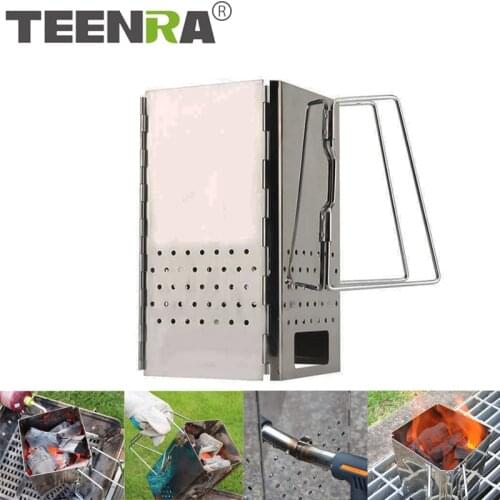 TEENRA Stainless Steel Charcoal Starter Foldable Charcoal Ignition Lighter Portable Carbon Stove Outdoor BBQ Tools