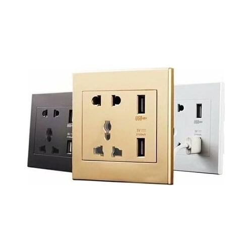 Universal Standard 2.1a Usb Wall Socket Home Wall Charger 2 Ports Usb Outlet Power Charger For Phone White/black/gold