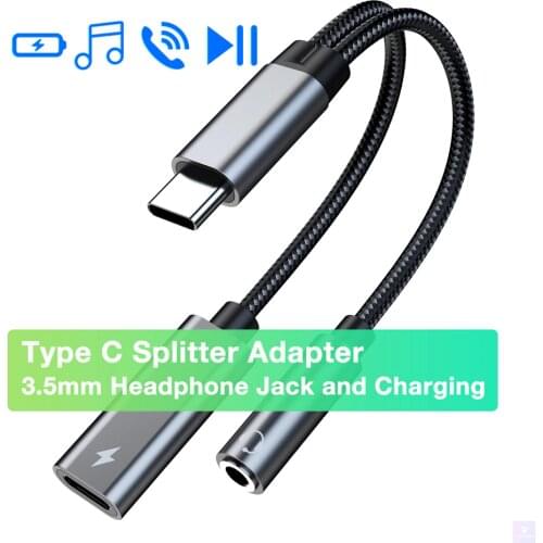 USB C to 3.5mm Headphone and Charging Adapter Splitter DAC Aux PD Fast Charge for Pixel/Samsung/Huawei/Xiaomi/iPad Pro/MacBook