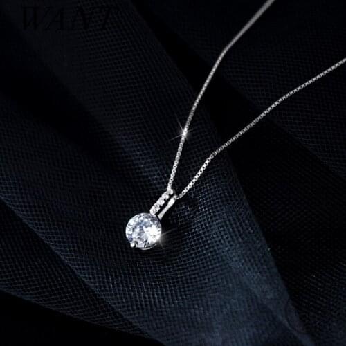 WANTME 925 Sterling Silver Simple Fashion Luxury Shiny Zircon Pendant Necklace for Women 2021 Wedding Anniversary Jewelry Gift