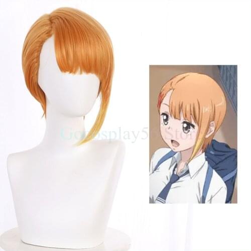 Anime Mieruko-chan Wig Hana Yurikawa Cosplay Hairpins Gradient Orange Short Synthetic Hair Side Part Girls Role Play