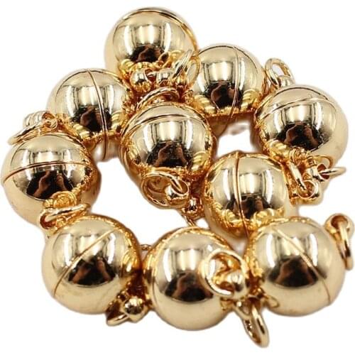 APDGG 10 Pcs 10MM Copper 24K Yellow Gold Plated Magnet Ball Clasps For Pearl Bracelets Necklaces Making DIY Craft Accessories