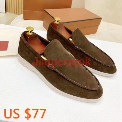 High-Quality Suede Ladies Loafers Round Toe Travel Walk Shoes Woman Casual Brand Low-Top Fashion Leather Flat shoes