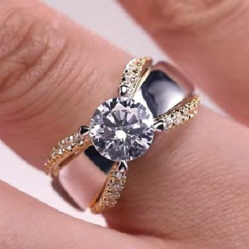 2019 New Arrival Fashion Zircon Jewelry Rose Gold Ring Metal Double Color Ring For Women Wedding Party Crystal Ring Jewelry Gift