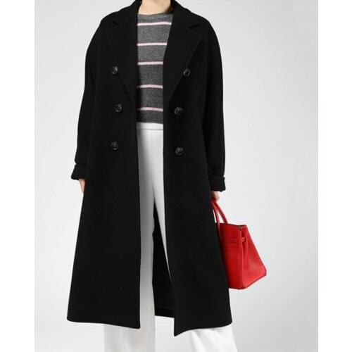 2021 Autumn Women Coat Solid Color Double Breasted Mid-Length With Belt Overcoat Winter Loose Casual Plus Size Female Outwear