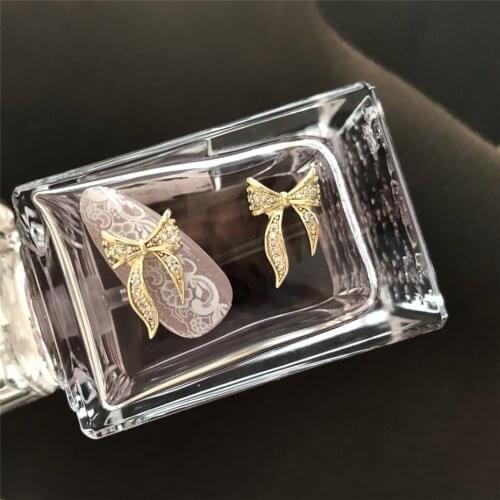 10pcs Luxury Gold Silver Bow Bow-knot Zircon Crystals Rhinestones Nail Art Decorations Jewelry Nails Accessories Charms Supplies