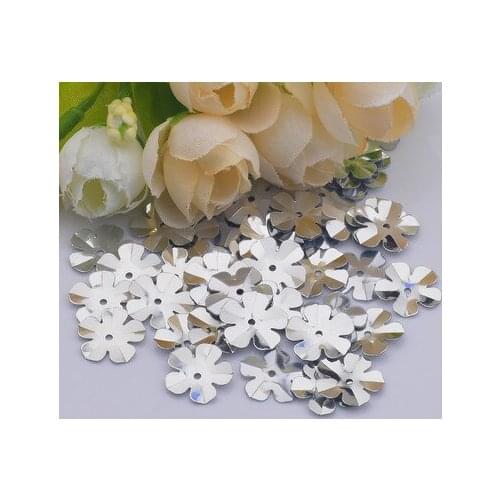 500pcs/lot Flower Sequins 14mm PVC Decoration Sewing DIY Wedding Craft Scrapbook For Clothing Silver