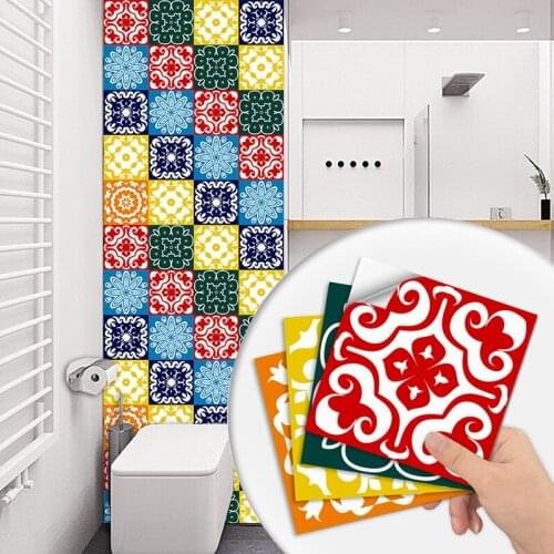 6pcs/set of Color Hard Piece Ceramic Tile Wall Stickers Kitchen Bathroom Polished Surface Waterproof Self-adhesive Wall Stickers