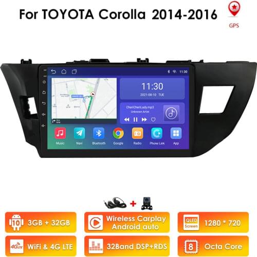 For Toyota Corolla 2014 2015 2016 Car DVD 2G 32G Android 10.0 4CORE with GPS Navigation Radio Video Car Stereo Multimedia Player