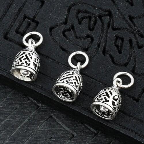 925 Sterling Silver Hollow Out Retro Ringing Bell Charms Handmade Pendant Safety Bells DIY Fine Jewelry Findings For Women Men