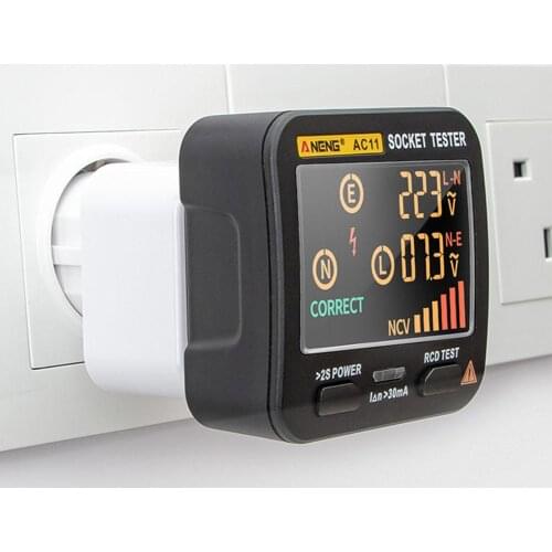ANENG AC11 Digital Smart Socket Tester Voltage Test Socket Detector US/UK/EU/AU Plug Ground Zero Line Phase Check Rcd NCV Test
