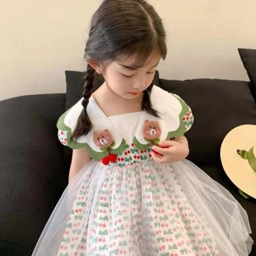 Kids Baby Flower Clothes Girls Summer Mesh Princess Lolita Strawberry Wedding Party Kawaii Fairy Birthday Dress 2021 Dress Prom