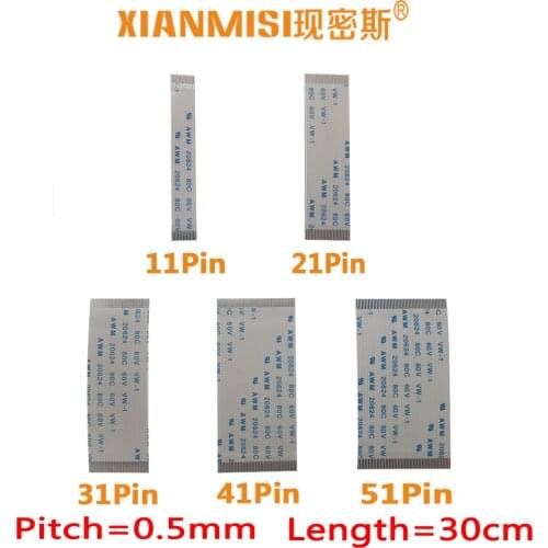 FFC/FPC Flat Flex Ribbon Cable 11Pin 21Pin 31Pin 41Pin 51Pin Same Side 0.5mm Pitch AWM VW-1 20798 80C 60V Length 30cm 5PCS