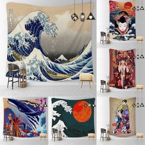 Japanese painting Tapestry Art Bohemian Wall Hanging Bohemian Printed Microfiber Fabric Home Decoration Bedspread Wall Tapestry