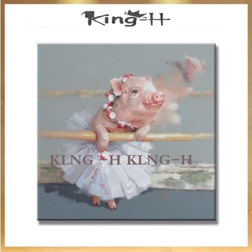 Artist Hand-painted Funny Animal Pig Oil Painting on Canvas Modern Wall Art Funny Pig Head Oil Painting for Kitchen Decoration
