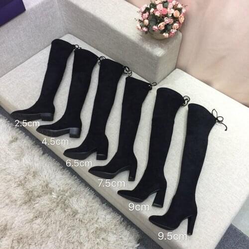 Classic Spring Autumn Boots For Woman Genuine Leather Boots Stretch Velvet Over The Knee Boots Fashion Black Womens Boots 34-42