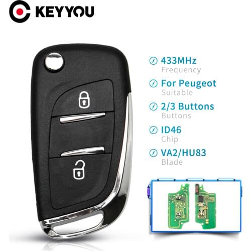 KEYYOU 433MHz ASK/FSK Modified Flip Remote Car Key For Peugeot 107 207 307 307S 308 407 607 CE0536 CE0523 VA2/HU83 2/3 BTN Key